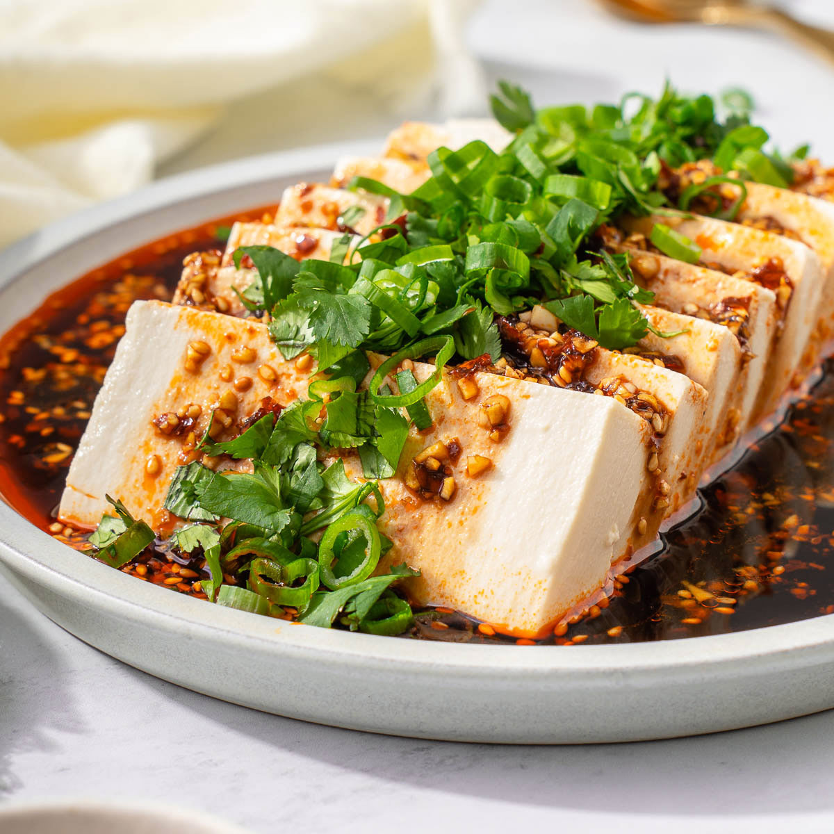 Steamed Silken Tofu with Sesame Garlic Sauce ✦ Main