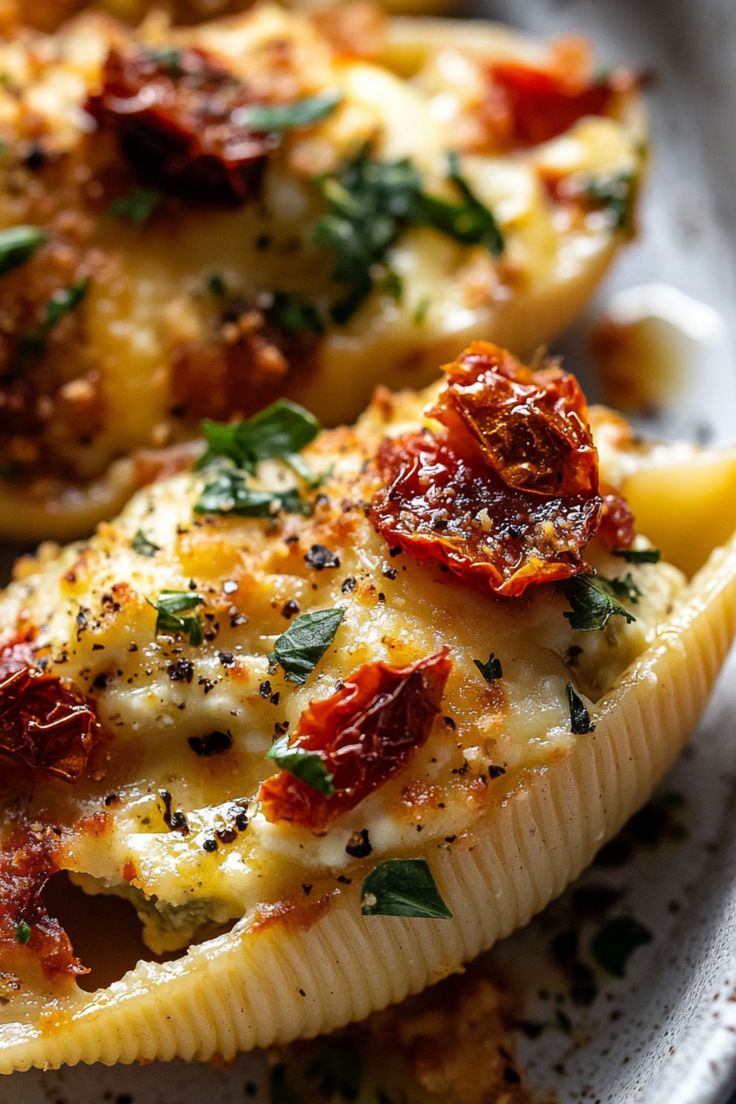 Sun Dried Tomato Ricotta Stuffed Shells with Basil Sauce ✦ Main