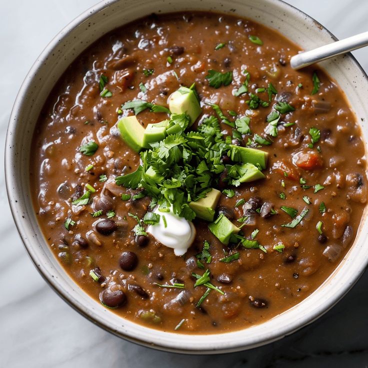 Smoked Black Beans Creamy Soup with Tofu Bits ✦ Main