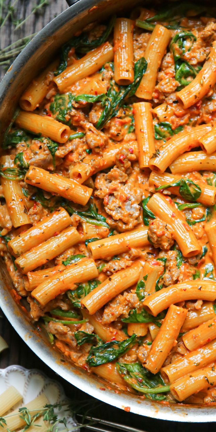 Roasted Red Pepper Creamy Sauce with Protein Pasta and Sausage ✦ Main